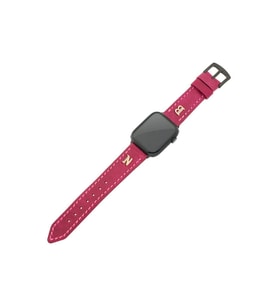 İsminizin Baş Harflerine Özel Deri Altın Harfli Apple Watch Saat Kordonu - Fuşya