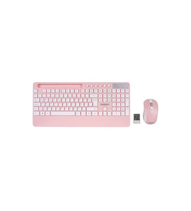 BEYAZ - PEMBE KABLOSUZ KLAVYE - MOUSE SETİ TABLET - TELEFON STANDLI Q KALVYE (4915)