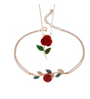 925 Ayar Gümüş Zirkon Taşlı Gül Kolye Bileklik Seti (Rose)
