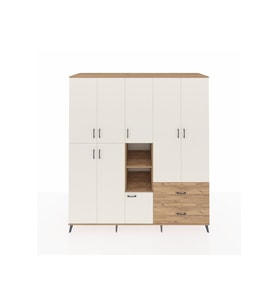 Kronos Dolap 12 Raflı 2 Çekmeceli Tek Askılı 220x59x243 Çam-Aytaşı/Çam