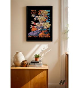 Dragon Ball Goku Gohan Goten Poster, Siyah Çerçeveli Duvar Tablosu - Anime Severlere