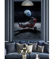 Ayda oturan Astronotun dünya manzarası Dekoratif Kanvas - Mdf Ahşap Tablo