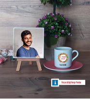Yılbaşı Hediyesi Fotoğraflı Dekoratif Taş, Ahşap Altlıklı Türk Kahvesi Fincanı Hediye (Model 6)