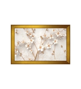 Soyut Beyaz Çiçekler Motifli Kanvas Tablo 80 x 110 cm Gold Çerçeve