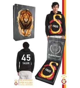 Galatasaray Orijinal Lisanslı Gs Logolu Kişiye Özel Erkek Sweat Hediyelik Ahşap Kutulu (Siyah)
