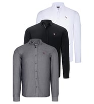 ÜÇLÜ SET G674 DEWBERRY ERKEK GÖMLEK-SİYAH-BEYAZ-FÜME (Karışık)