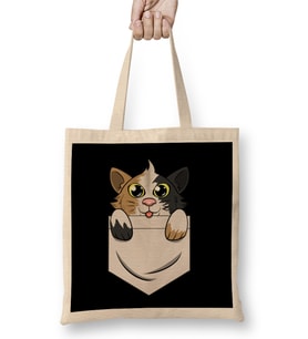 Cute Kitty In Pocket for Cat & Kitten Lovers Bez Çanta Uzun Saplı