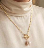 Barok İnci Modern T-Toka Altın Kolye-14 Ayar