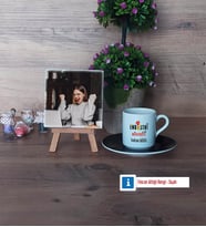 Endüstri Mühendisi Fotoğraflı Dekoratif Taş, Ahşap Altlıklı Türk Kahvesi Fincanı Hediye (Model 7)