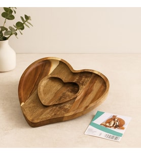 Northcity Ahşap Bambu Servis Tepsisi 2 Bölmeli Kalp Model 20x19.5x1.5 cm