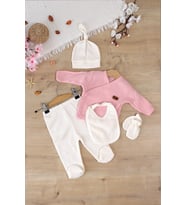 Kız Bebek Beyaz Natural % 100 Pamuk Kumaş 5 Li Hastane Çıkışı Seti STL7000