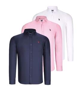 ÜÇLÜ SET G725 DEWBERRY ERKEK GÖMLEK-BEYAZ-LACİVERT-PEMBE