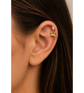 Sertifikalı 316L Çelik Damla Taşlı Pegasus Figürlü Sallantılı Premium Altın Kaplama Tragus ve Helix Piercing
