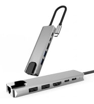6'sı 1 Arada USB-C Hub Çoklayıcı: 4K HDMI, RJ45 Ethernet, USB 3.0 ve PD Şarj Destekli Type-C Docking Station - MacBook, Laptop ve Tablet Uyumlu (Siyah)