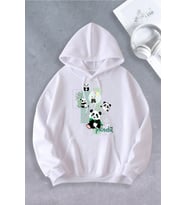 Unisex Kadın Erkek Panda Baskılı Oversize Sweatshirt 2 İPLİK (Beyaz)