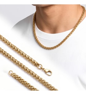 Moncuk Design Hasır Örgü Erkek Çelik Kolye 6MM 55CM Gold 3351ECK018