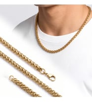 Moncuk Design Hasır Örgü Erkek Çelik Kolye 6MM 55CM Gold 3351ECK018
