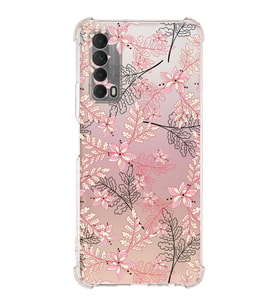 PrintiFy Huawei P Smart 2021 Uyumlu Köşe Korumalı Floral Kırmızı Tasarımlı Şeffaf Silikon Kılıf