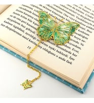 Yeşil Kelebek Vintage Zincirli Bookmark Okuyucu Metal Ayraç Kitap Ayracı AY021