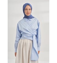 Armanda Cotton Monogram Geometrik Desen Şal 3120 (İndigo)