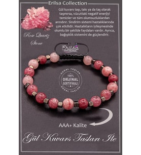 Sertifikalı AAA+ Kalite Gerçek Terahertz - Gül Kuvars Taşı Bileklik (Rose Quartz) (Pembe)