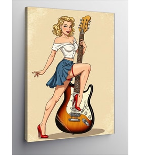 Kanvas Tablo Retro Kadın Ve Gitar
