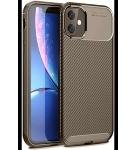 iPhone 11 Kılıf Auto Focus Karbon Kapak - Kahverengi
