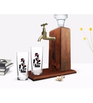 BK Home Renkli Baskılı Godfather Baba Tasarımlı İkili Rakı Bardağı ve Ahşap Rakı Standı Hediye Seti-18 (Model 1)