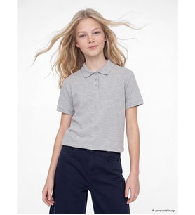 LCW Kids Gri Polo Yaka Kız Çocuk Pike Tişört