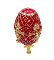 Faberge Yumurta Swarovski Taşlı Lüks Mücevher Kutusu Kırmızı 10cm (Karışık)