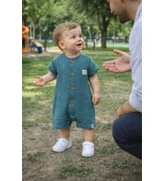 Kız Erkek Bebek Kısa Kollu Çıtçıtlı Tulum %100 Pamuk Müslin 22404