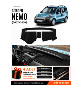 CITROEN NEMO (2007-2020) Uyumlu Torpido Örtüsü Torpido Kılıfı - Siyah