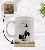 BK Gift Kişiye Özel Baba Godfather Tasarımlı Beyaz Kupa Bardak ve Ahşap Bardak Altlığı Hediye Seti - Model 16