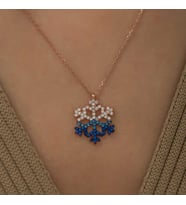 Gümüş Rose Mavi Taşlı Kar Tanesi Kolye