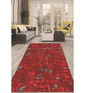 Dijital Kaymaz Taban Yıkanabilir Modern Renkli Salon Halısı Mutfak Halısı Yolluk ND-HT-1042 (Kırmızı)