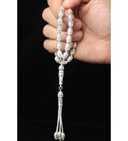 Tesbih Erkek Oval Silver Beyaz Bilek Boyu Gümüş 925 Ayar Tesbih
