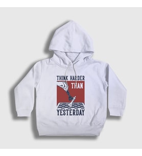 Presmono Unisex Çocuk Beyaz Think Harder Chess Satranç Kapüşonlu Sweatshirt 341742tt