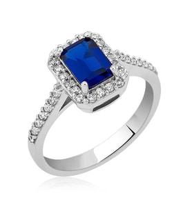Swarovski Safir Baget Tek Taş Gümüş Yüzük