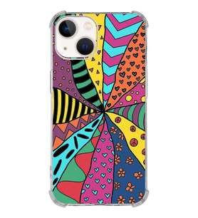 PrintiFy Apple iPhone 13 Uyumlu Retro Color 4 Baskılı Şeffaf Köşe Korumalı Antişok Kılıf