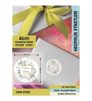 Suluboya Çiçek Modeli 2, Etiket Modeli Ürünlerinize Özel 4cm - 60 Adet Opak Sticker