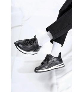 Shoetyle - Siyah Hakiki Deri Bağcıklı Erkek Sneaker 115-K511