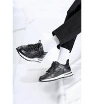 Shoetyle - Siyah Hakiki Deri Bağcıklı Erkek Sneaker 115-K511