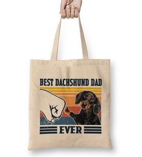 Best Dachshund Dad Ever Shirt Vintage Father Day Köpek Bez Çanta Uzun Saplı