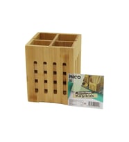 4 BÖLMELİ BÜYÜK - PENCERELİ KARE=11X11CM AHŞAP BAMBU KAŞIKLIK ORGANİZER (5343)