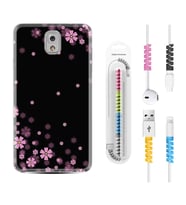 Samsung Note 3 4 5 8 9 20 Ultra 10 Lite Kılıf Kablo Koruma Spiral Silikon Black flowers 1391