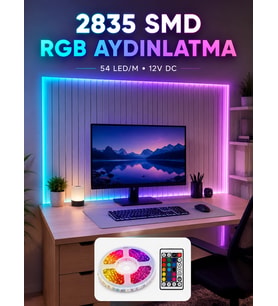 5m Rgb Şerit Led Seti 12v 2835 Smd Kumandalı Ev Oda Ve Dekoratif Ambiyans Aydınlatma
