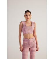 Tüvit Kumaş Crop Tweed Büstiyer Pembe