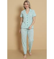Mirano 1712 Minik Kalp Desenli Pointel İnce Kumaş Düğmeli Kısa Kollu Kadın Pijama Takımı
