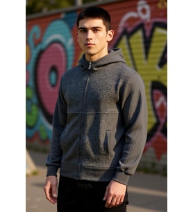 Erkek Bisiklet Yaka Standart Kol Dokulu Fermuarlı Sweatshirt Fonksiyonel Dayanıklı Estetik
