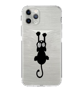 Apple iPhone 11 Pro Uyumlu Kamera Korumalı Tıpalı Kapak Çizgi Kedi Tasarımlı Şeffaf Kılıf